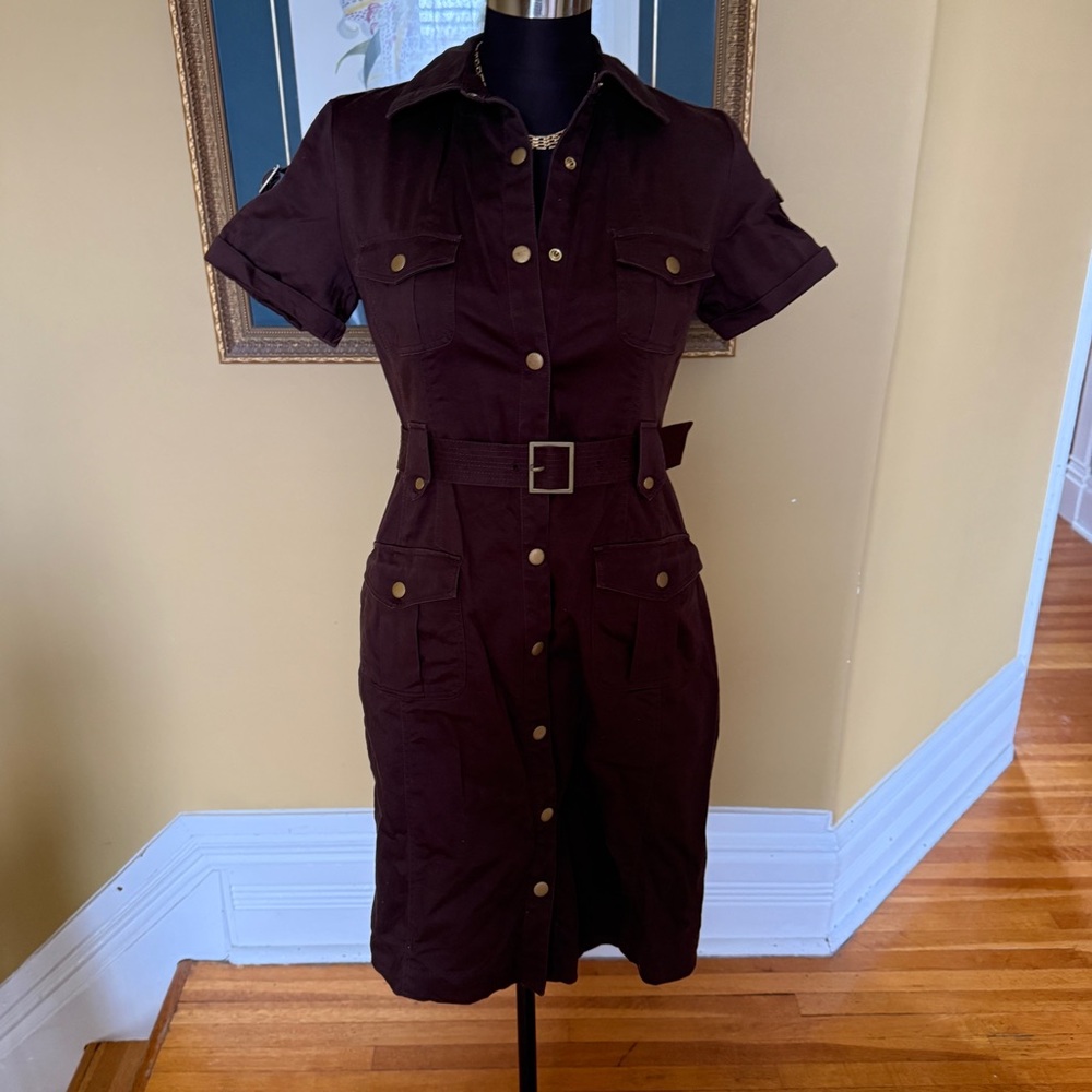 Calvin Klein Dark Brown Belted Midi Dress